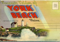 Souvenir Folder of York Beach, ME - Surf scene and Nubble Light