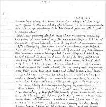 Wink's hand written life story, page 1