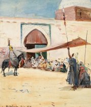 Dudley Hardy - Arab Figure Group Seated beneath an Awning