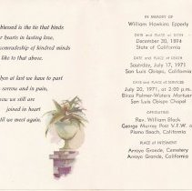 William Hawkins Epperly  Obituary card
