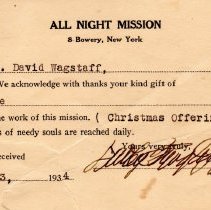 Receipt from All Night Mission (Bowery)