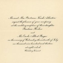 Wedding Invitation for Beatrice Hooker Atherton and Earl Albert Boyce