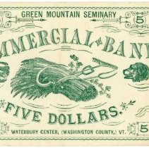 Green Mountain Seminary $5.00 Commerical Bank Note
