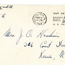 Atkins, Royal - letter to Mrs. J.O. Haskins, Keene, NH