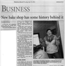 Newspaper article - "New Bake Shop Has Some History Behind It"