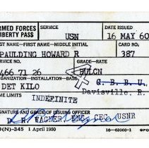 Spaulding Family - Arthur & France - Howard Spaulding's Armed Forces Liberty Pass - 1960