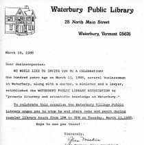 Waterbury Public Library 100th Anniversary 1888-1988