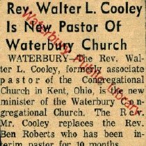 "Rev. Walter L. Cooley Is New Pastor of Waterbury Church"