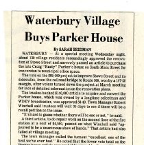 Newspaper - "Waterbury Village Buys Parker House"