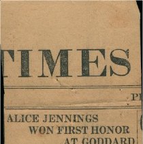 "Alice Jennings Won First Honor At Goddard"