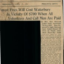 "Forest Fires Will Cost Waterbury In Vicinity of $700 "