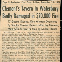 "Clement's Tavern in Waterbury Badly Damaged in $20,000 Fire"
