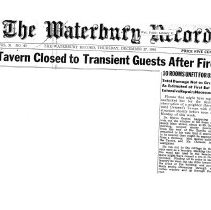 "Tavern Closed To Transient Guests After Fire"