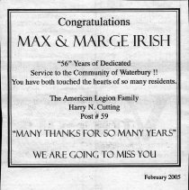 "Congratulations Max & Marge Irish"