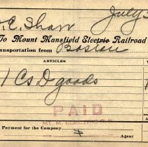 Payment Receipts to Mount Mansfield Electric Railroad