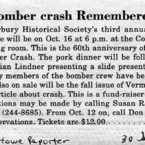 3 Newspaper articles about 60th Anniversary of Bomber Crash on Camel's Hump