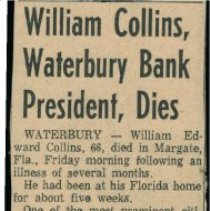 "Williams Collins, Waterbury Bank President, Dies"