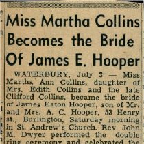 'Miss Martha Collins Becomes The Bride of James E. Hooper"