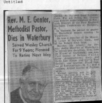"Rev. M. E. Genter, Methodist Pastor, Dies in Waterbury"