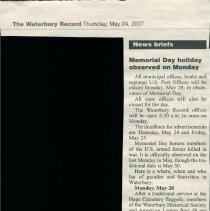 "Memorial Day Holiday Observed on Monday"