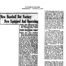"New Baseball Bat Factory Now Equipped and Operating"
