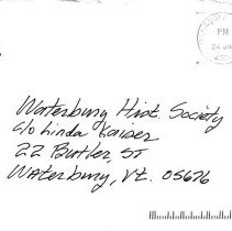 Letter from Ted DeRochi to Linda Kaiser of Waterbury Historical Society