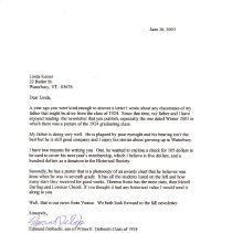 Letter to Linda Kaiser from Edmund DeRicho