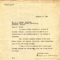 Letter from Benjamin Williams to C.C. Graves/Waterbury Public Library Assoc.
