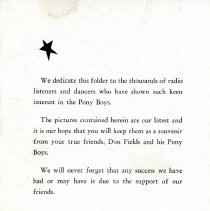 Old-Time and Modern Music Don Fields and his Pony Boys Souvenir