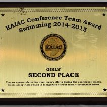 KAIAC Conf. Team Award - Girls' Swimming Second Place Team Plaque - 2014-2015