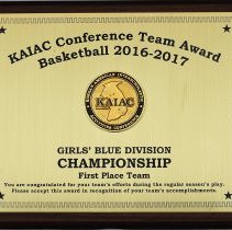 KAIAC Conf. Team Award - Girls' Blue Div. Basketball Championship First Place Team Plaque - 2016-2017