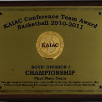 KAIAC Conf. Team Award - Boys' Div. I Basketball Championship First Place Team Plaque - 2010-2011
