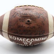 Game ball. Homecoming 1987 Bonn v. Hahn 14-7 with annotations