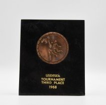 USDESA Tournament Third Place. 1968 Basketball. Black with gold.