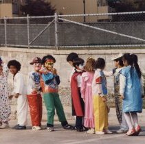 Color. Line up for Halloween Parade. 1985-1990. Osan Elementary School.
