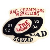 Patch. Black, red, and white, comment bubble shape "The Legacy" ASIL Champion Wrestling. 91, 92, 93, 94 UA Squad.