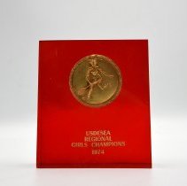 USDESEA Regional Girls Champions. 1974 Tennis Red with Gold emblem