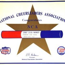 Certificate. National Cheerleaders Association congratulates NCA. Superstick Winner. Frankfurt High School. 1986/87 Drill Team.