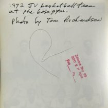 Black and White. 1972 Junior Varsity Basketball Team at the base gym.