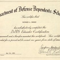 Department of Defense Dependents Schools, DoDDS Educators Certification. Kathleen A. Sweeney. May 20, 1980.