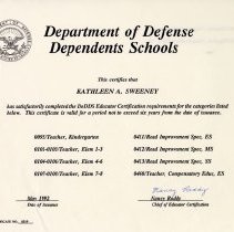 Department of Defense Dependents Schools, DoDDS Educators Certification. Kathleen A. Sweeney. May 1992