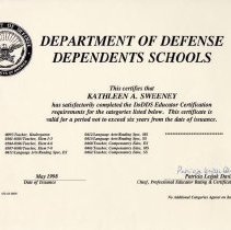 Department of Defense Dependents Schools, DoDDS Educators Certification. Kathleen A. Sweeney. May 1998