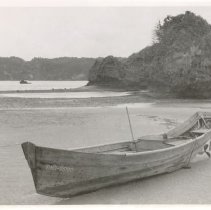 Black and White. Boat on shore.