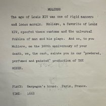 Material related to the production of "The Miser"