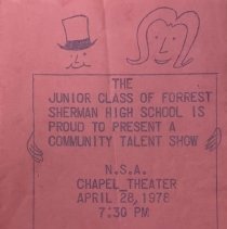 Junior Class of Forrest Sherman High School presents a talent show. Program