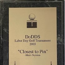 Plaque. Labor Day 2001. 1st Place B Flight. Men's Division and Labor Day 20