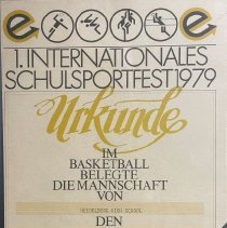 Certtificate. Internationales Schulsportfest 1979. Basketball 2nd place.