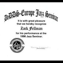 Dodds Europe Jazz Seminar Certificate And Drawing January 21-25 1998 0