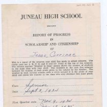1934 Senior Year Juneau High School Report Card of Corrinne Jenne
