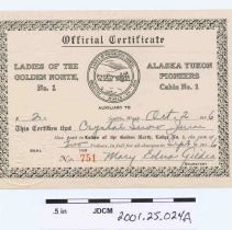 Ladies of the Golden North / Alaska Yukon Pioneers Certificates